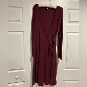 Old Navy Maroon Ribbed Wrap Dresss